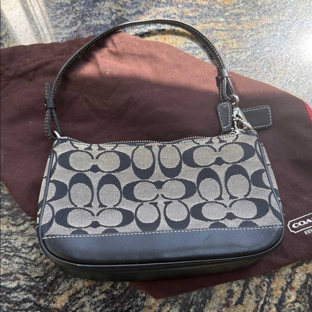 Coach Mini Shoulder Bag in Black and Tan Signature Canvas